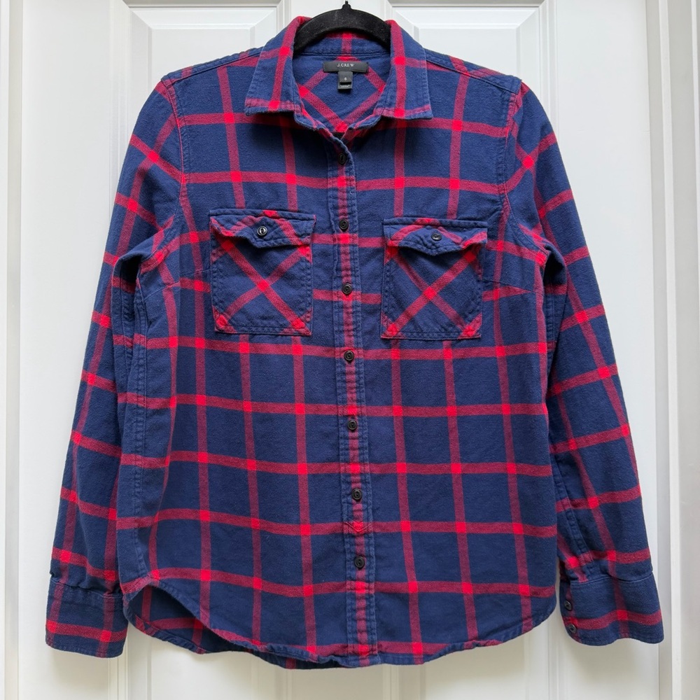 J. CREW LONG SLEEVE BUTTON UP PLAID FLANNEL BLUE RED 6